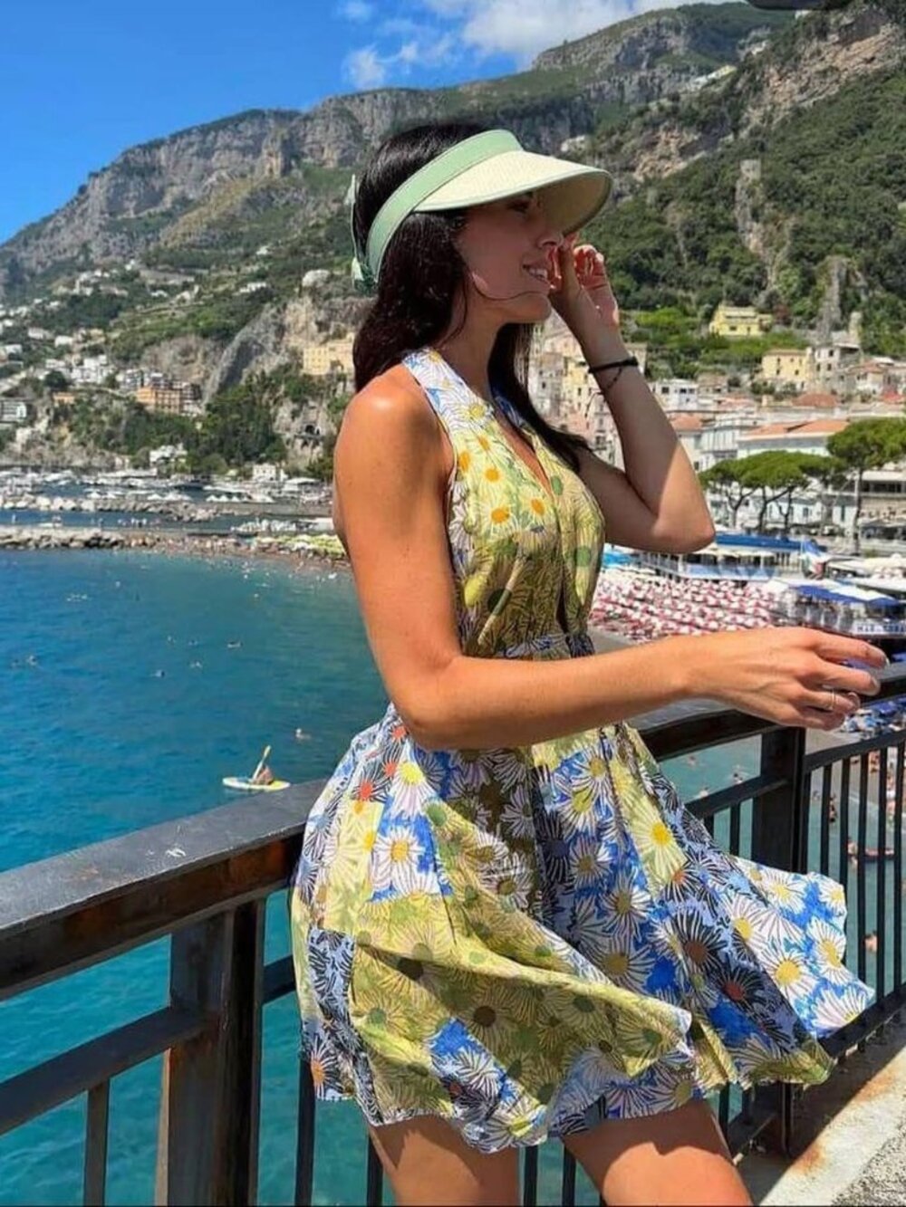 Zara Printed Floral Halter Mini Dress Cotton Blogger Yellow Blue Size Small - Picture 13 of 13
